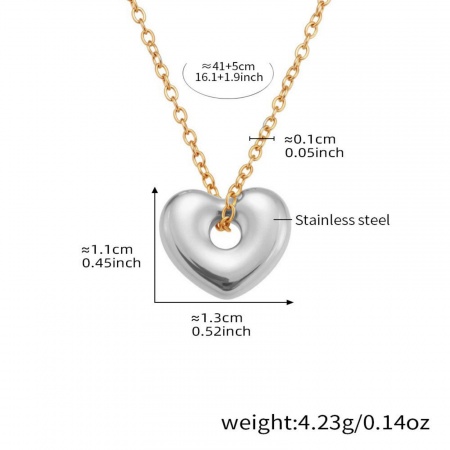 Picture of Wholesale Heart Two Tone Pendant Charm Necklace, 18K Gold Plated & Silver Tone 304 Stainless Steel Link Cable Chain, Women's Eco-friendly PVD Vacuum Plating Valentine's Day Stylish Gift Jewelry For Retailer, 41cm(16.1") + 5cm(2") long, 1 Piece