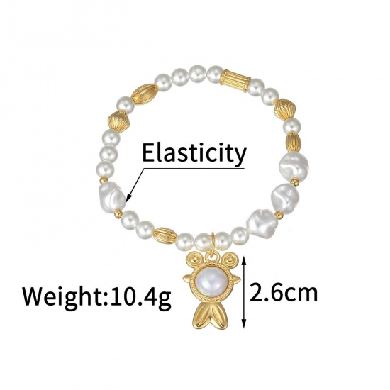 Picture of Wholesale Fish Animal Imitation Pearl 304 Stainless Steel Elastic Beaded Bubble Bracelets, 18K Gold Plated Eco-friendly, Women's Ocean Jewelry Stylish Gift Jewelry Supply, 18cm(7.1") long, 1 Piece