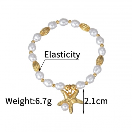 Picture of Wholesale Starfish Imitation Pearl 304 Stainless Steel Elastic Beaded Bubble Bracelets, 18K Gold Plated Eco-friendly, Women's Ocean Jewelry Stylish Gift Jewelry Supply, 18cm(7.1") long, 1 Piece