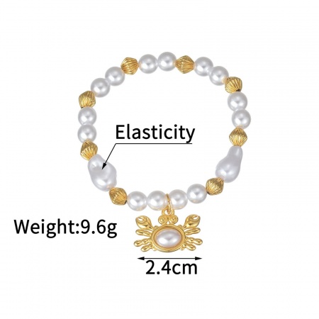 Picture of Wholesale Crab Animal Imitation Pearl 304 Stainless Steel Elastic Beaded Bubble Bracelets, 18K Gold Plated Eco-friendly, Women's Ocean Jewelry Stylish Gift Jewelry Supply, 18cm(7.1") long, 1 Piece