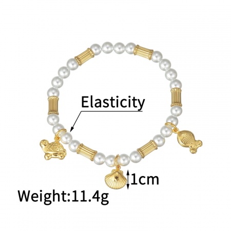 Picture of Wholesale Shell Imitation Pearl 304 Stainless Steel Elastic Beaded Bubble Bracelets, 18K Gold Plated Eco-friendly, Women's Ocean Jewelry Stylish Gift Jewelry Supply, 18cm(7.1") long, 1 Piece