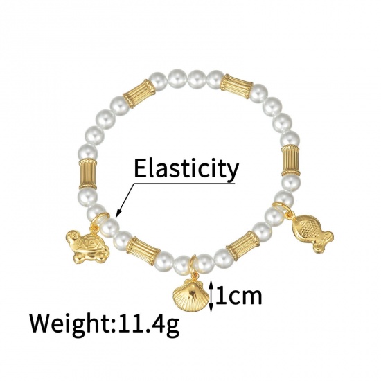 Picture of Wholesale Shell Imitation Pearl 304 Stainless Steel Elastic Beaded Bubble Bracelets, 18K Gold Plated Eco-friendly, Women's Ocean Jewelry Stylish Gift Jewelry Supply, 18cm(7.1") long, 1 Piece