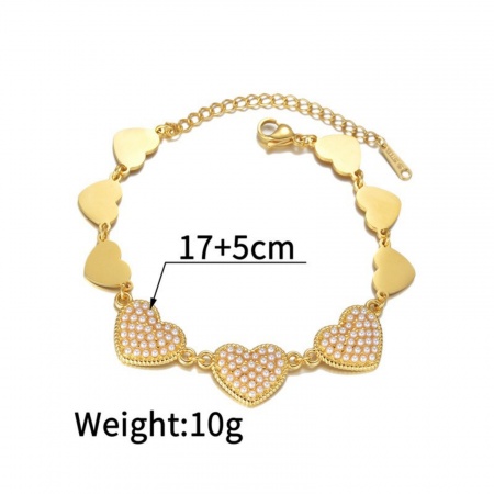 Picture of Wholesale Heart Acrylic Imitation Pearl 304 Stainless Steel Bracelets, 18K Gold Plated Eco-friendly, Women's Valentine's Day Stylish Gift Jewelry Supply, 17cm(6.7") + 5cm(2") long, 1 Piece