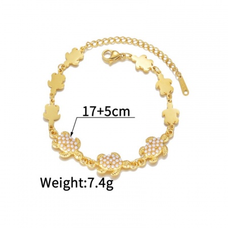Picture of Wholesale Sea Turtle Animal Acrylic Imitation Pearl 304 Stainless Steel Bracelets, 18K Gold Plated Eco-friendly, Women's Ocean Jewelry Stylish Gift Jewelry Supply, 17cm(6.7") + 5cm(2") long, 1 Piece
