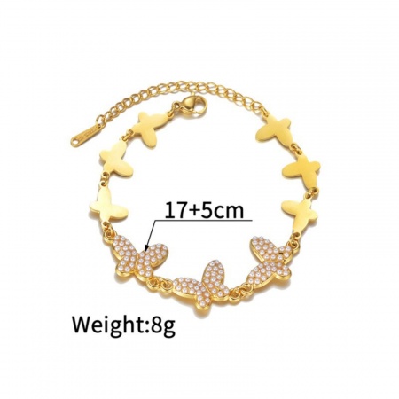 Picture of Wholesale Butterfly Animal Acrylic Imitation Pearl 304 Stainless Steel Bracelets, 18K Gold Plated Eco-friendly, Women's Simple Stylish Gift Jewelry Supply, 17cm(6.7") + 5cm(2") long, 1 Piece