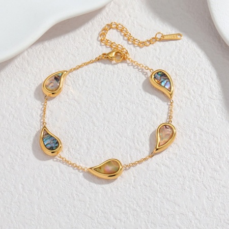 Picture of Wholesale Drop Multicolor 304 Stainless Steel & Natural Shell Station Bracelet, 18K Gold Plated Eco-friendly, Women's Exquisite Stylish Gift Jewelry Supply, 18cm(7.1") + 5cm(2") long, 1 Piece
