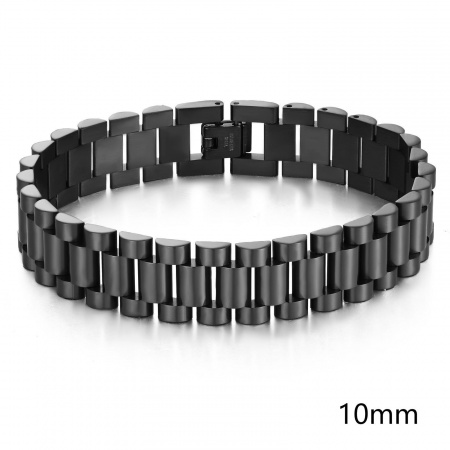 Immagine di Regolabile 304 Acciaio Inossidabile Cinturini All'Ingrosso, Nero Ecologico, Maschile Semplice Elegante Regalo Fornitura di Gioielli, 21cm Lunghezza, Dimensione della Catena: 10mm, 1 Pz