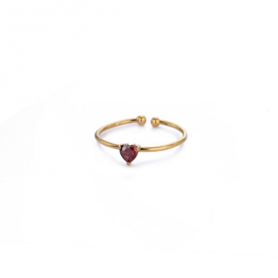 Picture of Wholesale Women's Gift Heart January Birthstone Open Rings, 18K Gold Plated 304 Stainless Steel & Cubic Zirconia, Eco-friendly Valentine's Day Stylish Jewelry Supply, 18mm(US Size 7.75), 1 Piece