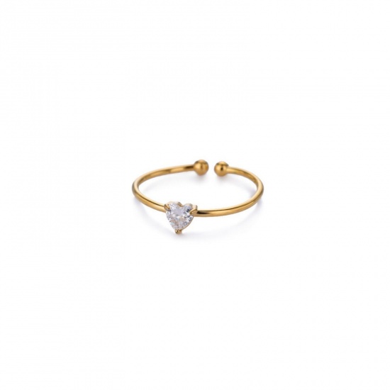 Picture of Wholesale Women's Gift Heart April Birthstone Open Rings, 18K Gold Plated 304 Stainless Steel & Cubic Zirconia, Eco-friendly Valentine's Day Stylish Jewelry Supply, 18mm(US Size 7.75), 1 Piece