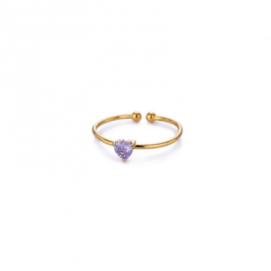 Picture of Wholesale Women's Gift Heart June Birthstone Open Rings, 18K Gold Plated 304 Stainless Steel & Cubic Zirconia, Eco-friendly Valentine's Day Stylish Jewelry Supply, 18mm(US Size 7.75), 1 Piece