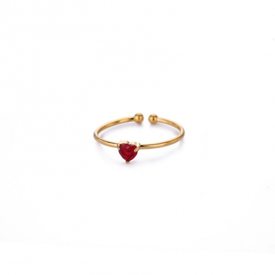 Picture of Wholesale Women's Gift Heart July Birthstone Open Rings, 18K Gold Plated 304 Stainless Steel & Cubic Zirconia, Eco-friendly Valentine's Day Stylish Jewelry Supply, 18mm(US Size 7.75), 1 Piece