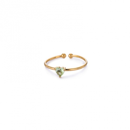 Picture of Wholesale Women's Gift Heart August Birthstone Open Rings, 18K Gold Plated 304 Stainless Steel & Cubic Zirconia, Eco-friendly Valentine's Day Stylish Jewelry Supply, 18mm(US Size 7.75), 1 Piece