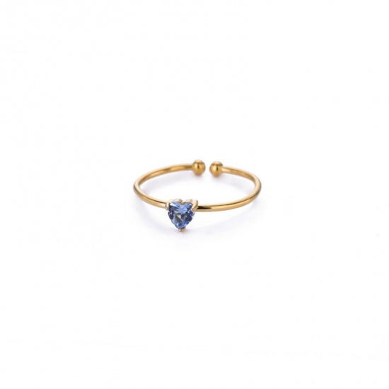 Picture of Wholesale Women's Gift Heart September Birthstone Open Rings, 18K Gold Plated 304 Stainless Steel & Cubic Zirconia, Eco-friendly Valentine's Day Stylish Jewelry Supply, 18mm(US Size 7.75), 1 Piece