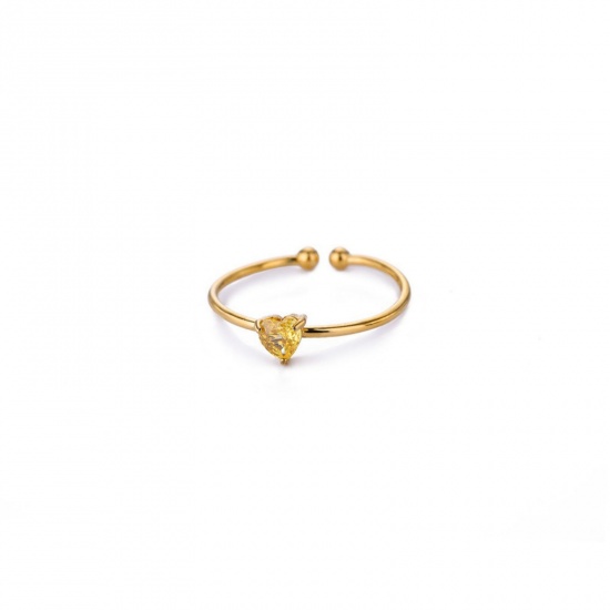 Picture of Wholesale Women's Gift Heart November Birthstone Open Rings, 18K Gold Plated 304 Stainless Steel & Cubic Zirconia, Eco-friendly Valentine's Day Stylish Jewelry Supply, 18mm(US Size 7.75), 1 Piece