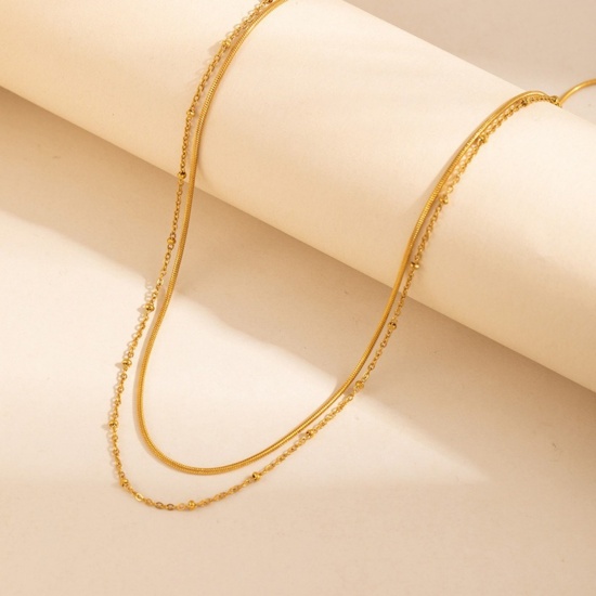 Picture of Wholesale Multilayer Layered Necklace, 18K Gold Plated 304 Stainless Steel Snake Chain, Women's Eco-friendly PVD Simple Stylish Gift Jewelry For Retailer, 41cm(16.1") + 7cm(2.8") long, 1 Piece