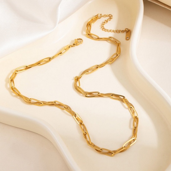 Immagine di Collana All'Ingrosso, Catena a Graffetta Placcato Oro 18K 304 Acciaio Inossidabile, Donne PVD Ecologica Semplice Elegante Regalo Gioielli Per Rivenditore, 41cm + 7cm Lunghezza, 1 Pz