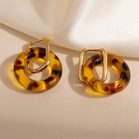 Picture of Wholesale Exquisite Stylish Hoop Earrings, Circle Ring Amber 18K Gold Plated 304 Stainless Steel, Women's Eco-friendly PVD Gift Jewelry Supply, 3.8cm x 2.6cm, 1 Pair