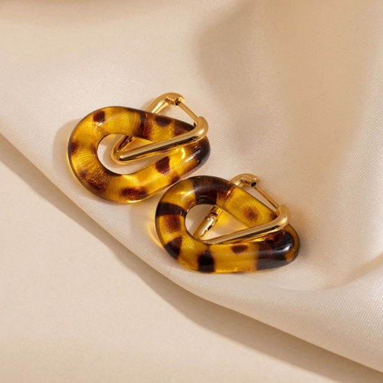 Picture of Wholesale Exquisite Stylish Hoop Earrings, Drop Amber 18K Gold Plated 304 Stainless Steel, Women's Eco-friendly PVD Gift Jewelry Supply, 3.5cm x 2.1cm, 1 Pair