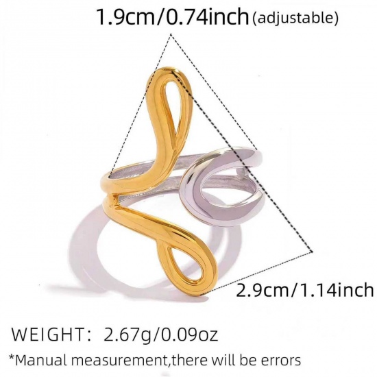 Picture of Wholesale Women's Gift Two Tone Open Rings, 18K Gold Plated 304 Stainless Steel, Eco-friendly PVD Exquisite Stylish Jewelry Supply, 19mm(US Size 9), 1 Piece