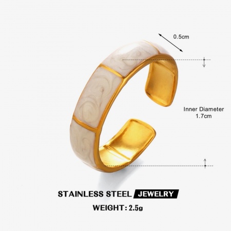 Picture of Wholesale Women's Gift White Enamel Open Adjustable Rings, 18K Gold Plated 304 Stainless Steel, Eco-friendly PVD Exquisite Stylish Jewelry Supply, 17mm(US Size 6.5), 1 Piece