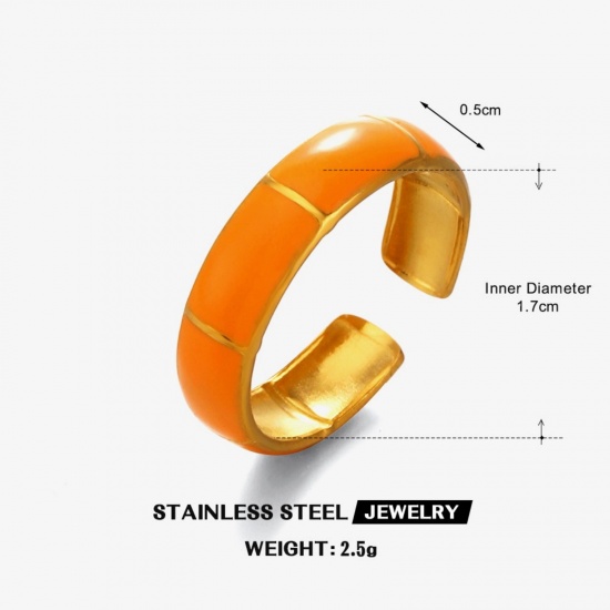 Picture of Wholesale Women's Gift Orange Enamel Open Adjustable Rings, 18K Gold Plated 304 Stainless Steel, Eco-friendly PVD Exquisite Stylish Jewelry Supply, 17mm(US Size 6.5), 1 Piece