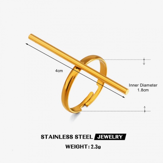 Picture of Wholesale Women's Gift Open Adjustable Rings, 18K Gold Plated 304 Stainless Steel, Eco-friendly PVD Hip-Hop Stylish Jewelry Supply, 18mm(US Size 7.75), 1 Piece