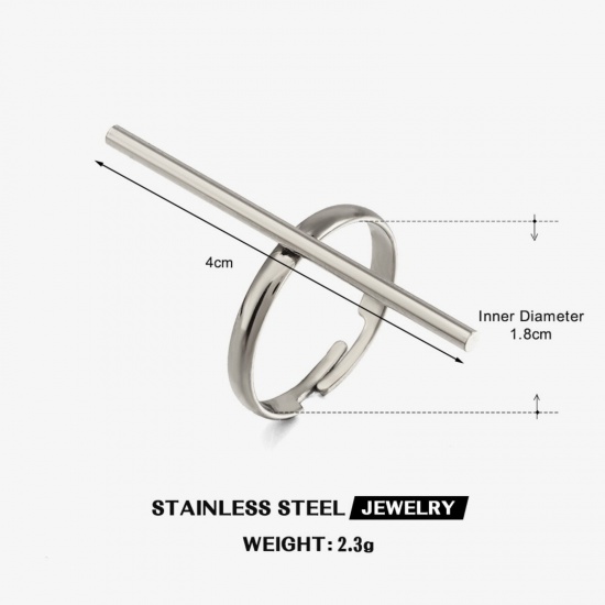 Picture of Wholesale Women's Gift Open Adjustable Rings, Silver Tone 304 Stainless Steel, Eco-friendly Hip-Hop Stylish Jewelry Supply, 18mm(US Size 7.75), 1 Piece