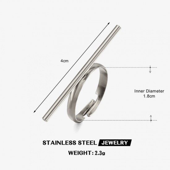 Picture of Wholesale Women's Gift Open Adjustable Rings, Silver Tone 304 Stainless Steel, Eco-friendly Hip-Hop Stylish Jewelry Supply, 18mm(US Size 7.75), 1 Piece