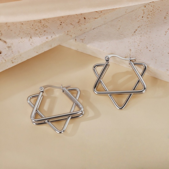 Picture of Wholesale Exquisite Stylish Hoop Earrings, Silver Tone 304 Stainless Steel, Women's Eco-friendly Gift Jewelry Supply, 30mm Dia., 1 Pair