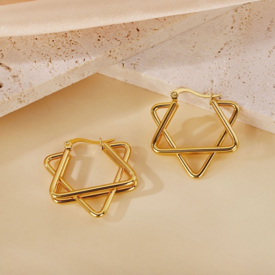 Picture of Wholesale Exquisite Stylish Hoop Earrings, 18K Gold Plated 304 Stainless Steel, Women's Eco-friendly Gift Jewelry Supply, 30mm Dia., 1 Pair