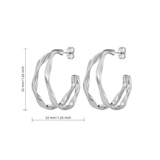 Picture of Wholesale Exquisite Stylish Hoop Earrings, Silver Tone 304 Stainless Steel, Women's Eco-friendly Gift Jewelry Supply, 32mm Dia., 1 Pair