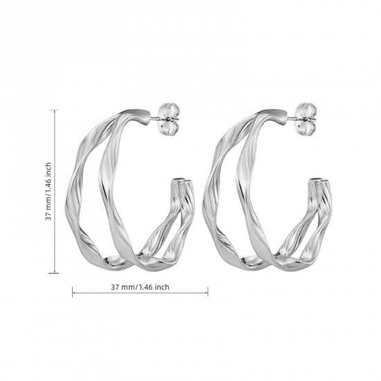 Picture of Wholesale Exquisite Stylish Hoop Earrings, Silver Tone 304 Stainless Steel, Women's Eco-friendly Gift Jewelry Supply, 37mm Dia., 1 Pair