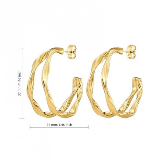 Picture of Wholesale Exquisite Stylish Hoop Earrings, 18K Gold Plated 304 Stainless Steel, Women's Eco-friendly Gift Jewelry Supply, 37mm Dia., 1 Pair