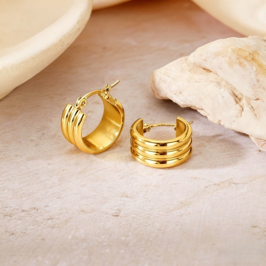 Picture of Wholesale Exquisite Stylish Huggie Hoop Earrings, 18K Gold Plated 304 Stainless Steel, Women's Eco-friendly Gift Jewelry Supply, 20mm Dia., 1 Pair