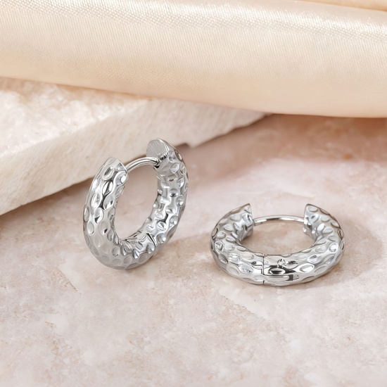 Picture of Wholesale Exquisite Stylish Huggie Hoop Earrings, Silver Tone 304 Stainless Steel, Women's Eco-friendly Gift Jewelry Supply, 10mm Dia., 1 Pair
