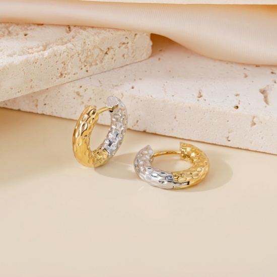Picture of Wholesale Exquisite Stylish Huggie Hoop Earrings, Two Tone Silver Tone & 18K Gold Plated 304 Stainless Steel, Women's Eco-friendly Gift Jewelry Supply, 10mm Dia., 1 Pair