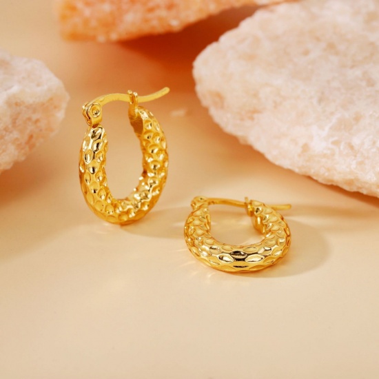 Picture of Wholesale Exquisite Stylish Huggie Hoop Earrings, 18K Gold Plated 304 Stainless Steel, Women's Eco-friendly Gift Jewelry Supply, 20mm Dia., 1 Pair