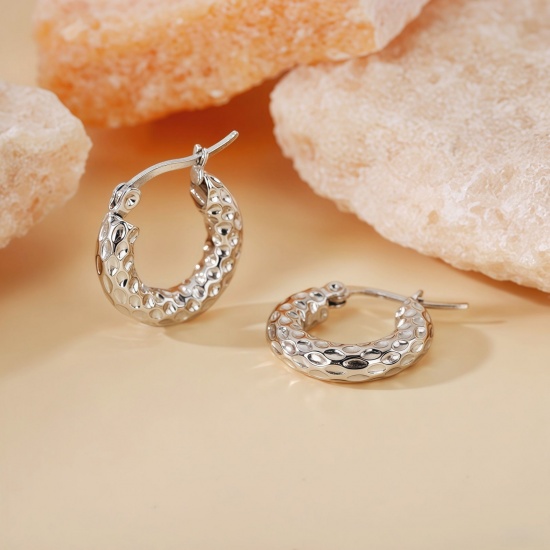 Picture of Wholesale Exquisite Stylish Huggie Hoop Earrings, Silver Tone 304 Stainless Steel, Women's Eco-friendly Gift Jewelry Supply, 18mm Dia., 1 Pair