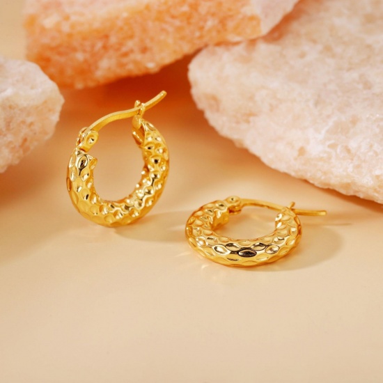 Picture of Wholesale Exquisite Stylish Huggie Hoop Earrings, 18K Gold Plated 304 Stainless Steel, Women's Eco-friendly Gift Jewelry Supply, 18mm Dia., 1 Pair