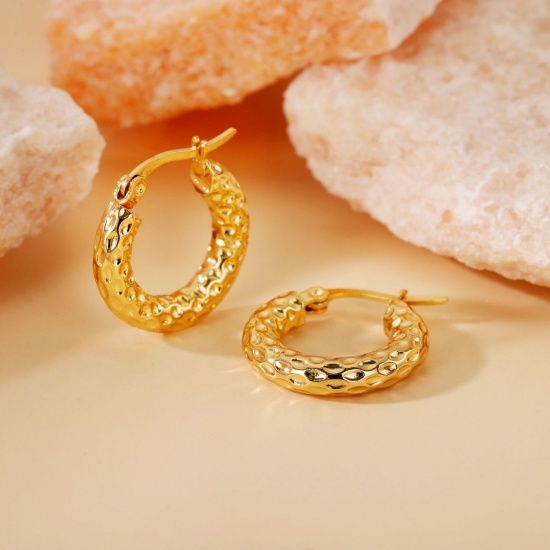 Picture of Wholesale Exquisite Stylish Huggie Hoop Earrings, 18K Gold Plated 304 Stainless Steel, Women's Eco-friendly Gift Jewelry Supply, 20mm Dia., 1 Pair