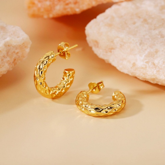 Picture of Wholesale Exquisite Stylish Huggie Hoop Earrings, 18K Gold Plated 304 Stainless Steel, Women's Eco-friendly Gift Jewelry Supply, 18mm Dia., 1 Pair