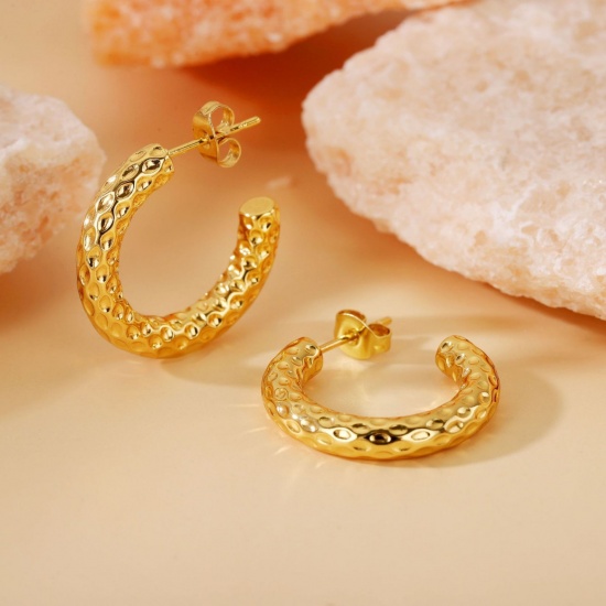 Picture of Wholesale Exquisite Stylish Hoop Earrings, 18K Gold Plated 304 Stainless Steel, Women's Eco-friendly Gift Jewelry Supply, 23mm Dia., 1 Pair