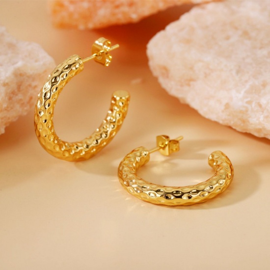 Picture of Wholesale Exquisite Stylish Hoop Earrings, 18K Gold Plated 304 Stainless Steel, Women's Eco-friendly Gift Jewelry Supply, 25mm Dia., 1 Pair