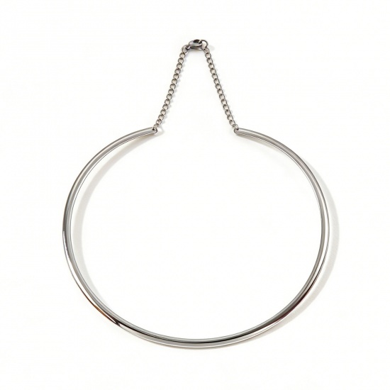 Picture of Wholesale Collar Neck Ring Necklace, Silver Tone 304 Stainless Steel Women's Eco-friendly Simple Minimalist Gift Jewelry For Retailer, 13.5cm Dia., 1 Piece