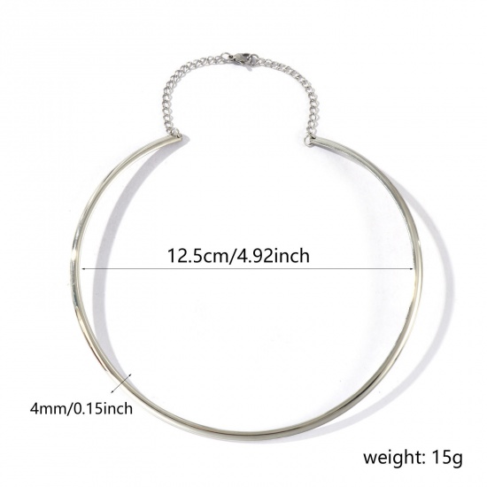 Picture of Wholesale Collar Neck Ring Necklace, Silver Tone 304 Stainless Steel Women's Eco-friendly Simple Minimalist Gift Jewelry For Retailer, 13.5cm Dia., 1 Piece