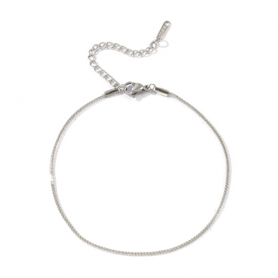Picture of Wholesale 304 Stainless Steel Foxtail Chain Anklet, Silver Tone Eco-friendly, Women's Stylish Minimalist Gift Jewelry Supply, 22cm(8.7") + 6cm(2.4") long, Chain Size: 1mm, 1 Piece