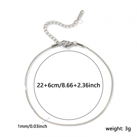 Imagen de 304 Acero Inoxidable Cadena Cola de Ratón Tobilleras Al Por Mayor, Tono de Plata Respetuoso del Medio Ambiente, Mujeres Elegante Minimalista Regalo Suministro de Joyería, 22cm + 6cm longitud, Tamaño de la Cadena: 1mm, 1 Unidad