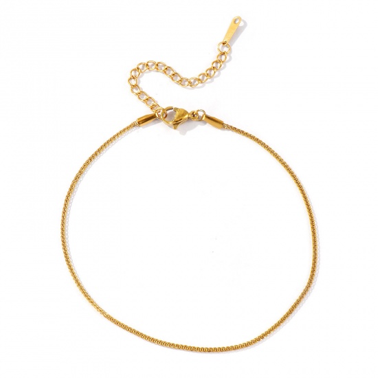 Picture of Wholesale 304 Stainless Steel Foxtail Chain Anklet, 18K Real Gold Plated Eco-friendly PVD Waterproof Anti-Tarnish Hypoallergenic, Women's Stylish Minimalist Gift Jewelry Supply, 22cm(8.7") + 6cm(2.4") long, Chain Size: 1mm, 1 Piece