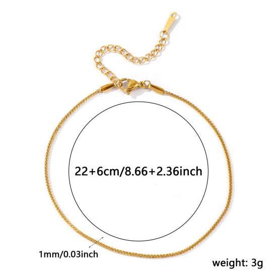 Picture of Wholesale 304 Stainless Steel Foxtail Chain Anklet, 18K Real Gold Plated Eco-friendly PVD Waterproof Anti-Tarnish Hypoallergenic, Women's Stylish Minimalist Gift Jewelry Supply, 22cm(8.7") + 6cm(2.4") long, Chain Size: 1mm, 1 Piece