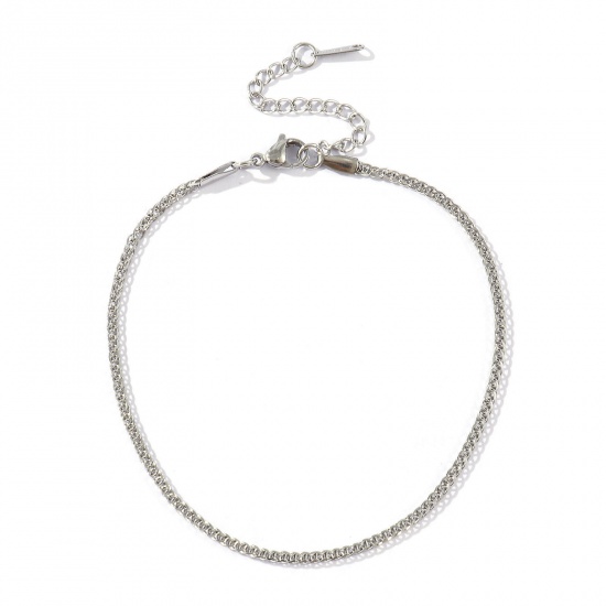 Picture of Wholesale 304 Stainless Steel Foxtail Chain Anklet, Silver Tone Eco-friendly, Women's Stylish Minimalist Gift Jewelry Supply, 22cm(8.7") + 6cm(2.4") long, Chain Size: 2mm, 1 Piece